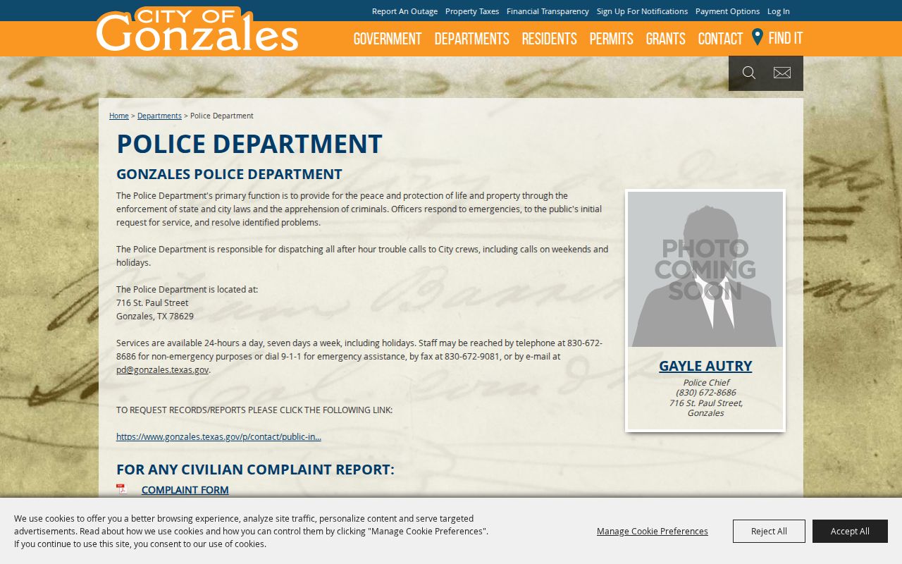 Gonzales Police Department official page