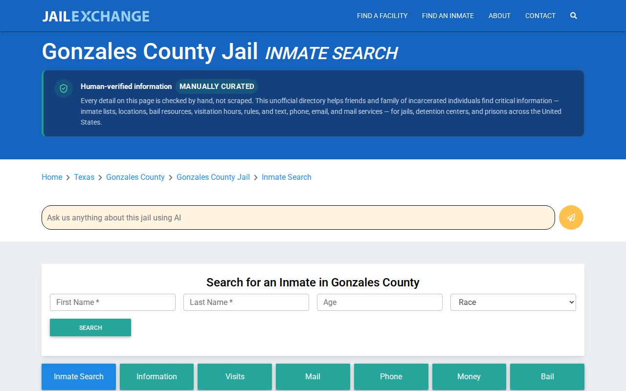 JailExchange Gonzales County Jail unofficial inmate-search guide