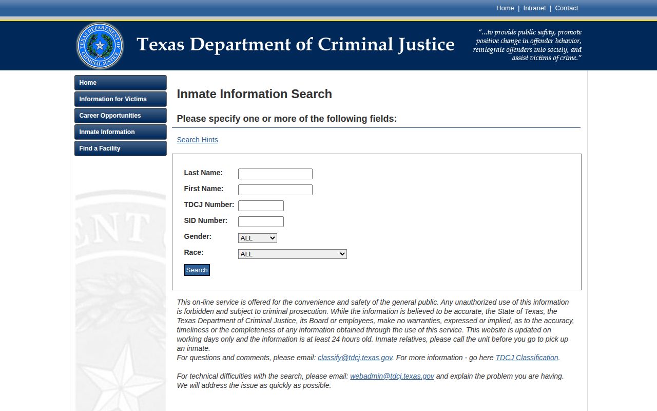 Gonzales County state-custody record lookup through TDCJ