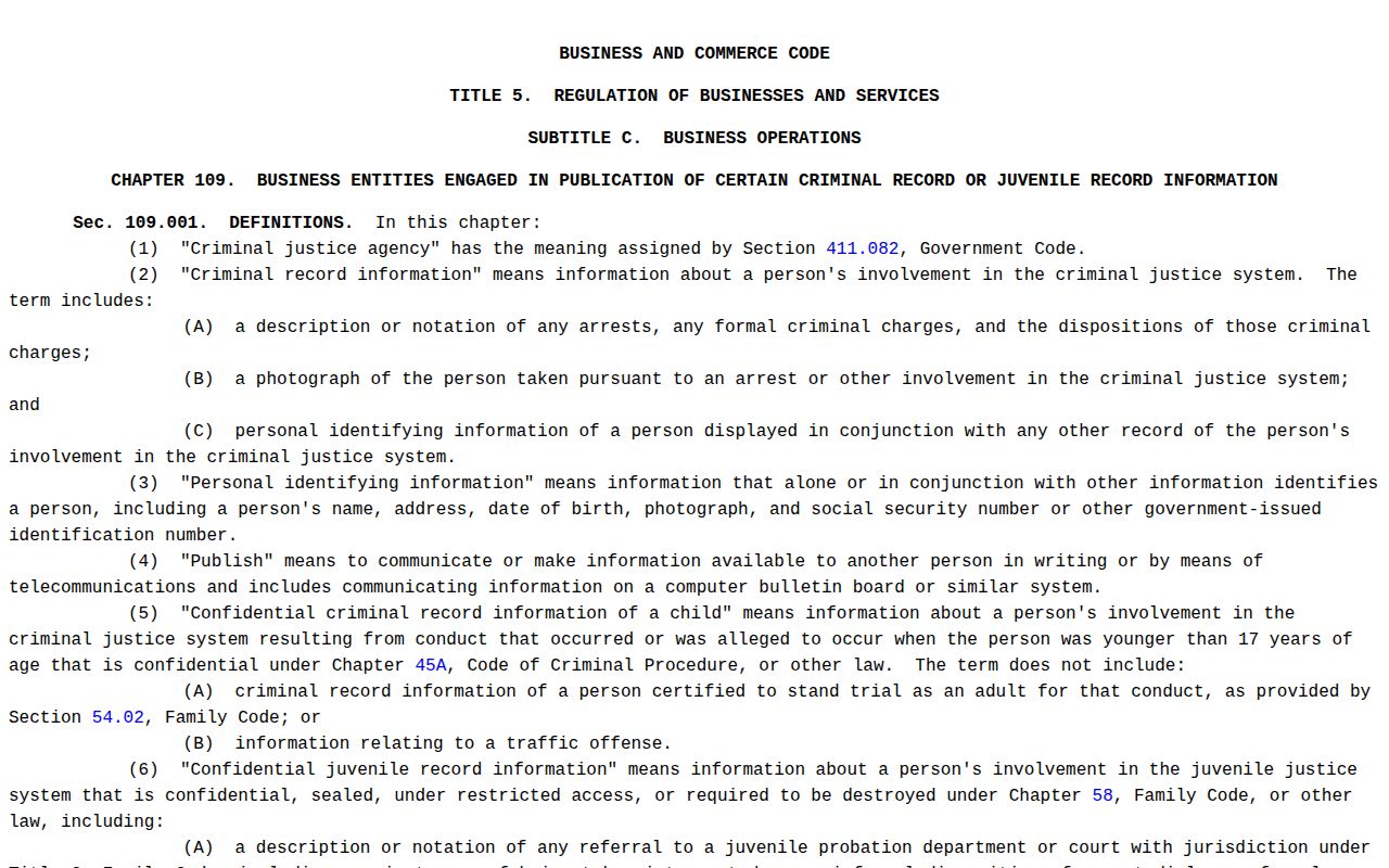 Gonzales County booking-record correction law reference