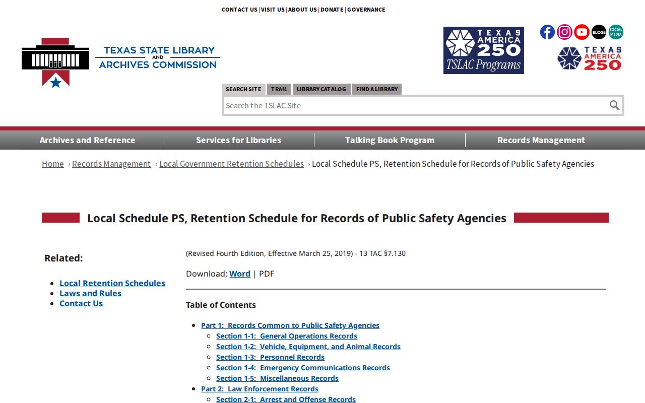 Gonzales County booking-record retention schedule reference